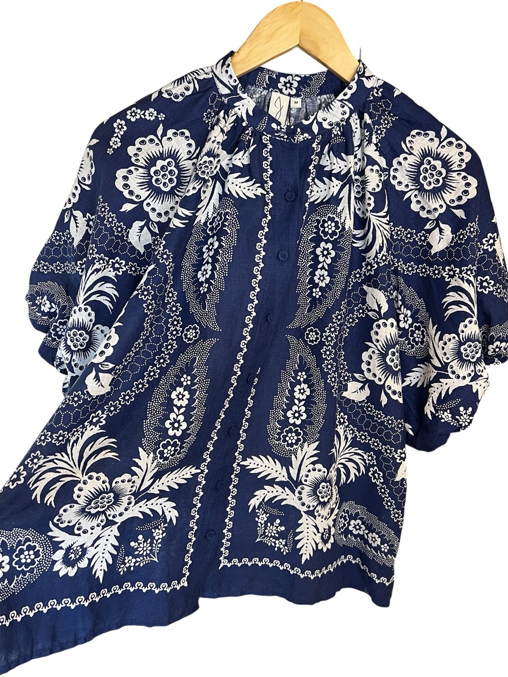 Joie Linen Blend Floral Bubble Sleeve Blouse - Picture 5 of 9